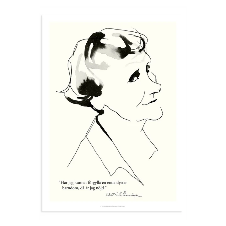 Poster Astrid Lindgren - Då är jag nöjd - 21x30 cm
