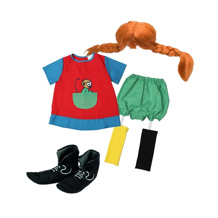 Costume set Pippi Longstocking - Dress up clothes, Pippi wig & boots