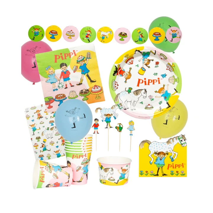 Pippi Longstocking Big Party Kit - Cups, plates, balloons & decorations
