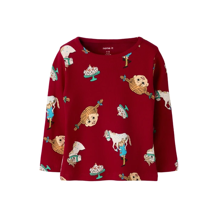 Långärmad topp Pippi Långstrump & Lilla Gubben - Röd