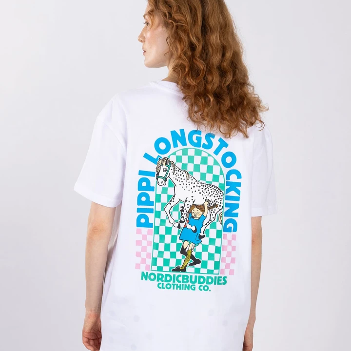 T-shirt Pippi Longstocking lifting horse - Blue print