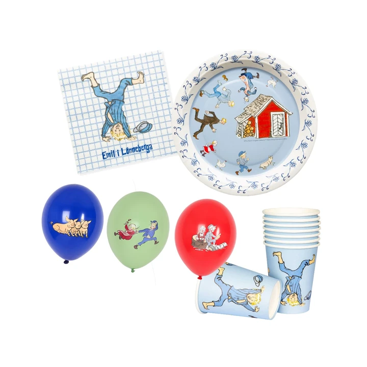 Emil i Lönneberga Lilla Kalas-paket - Tallrikar, muggar, ballonger & servetter