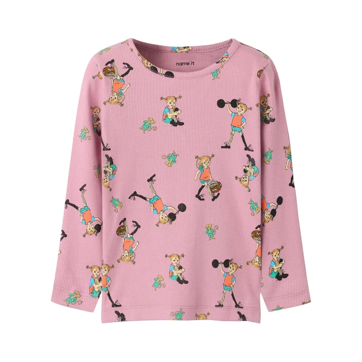 Ribbstickad tröja Pippi Långstrump - Rosa