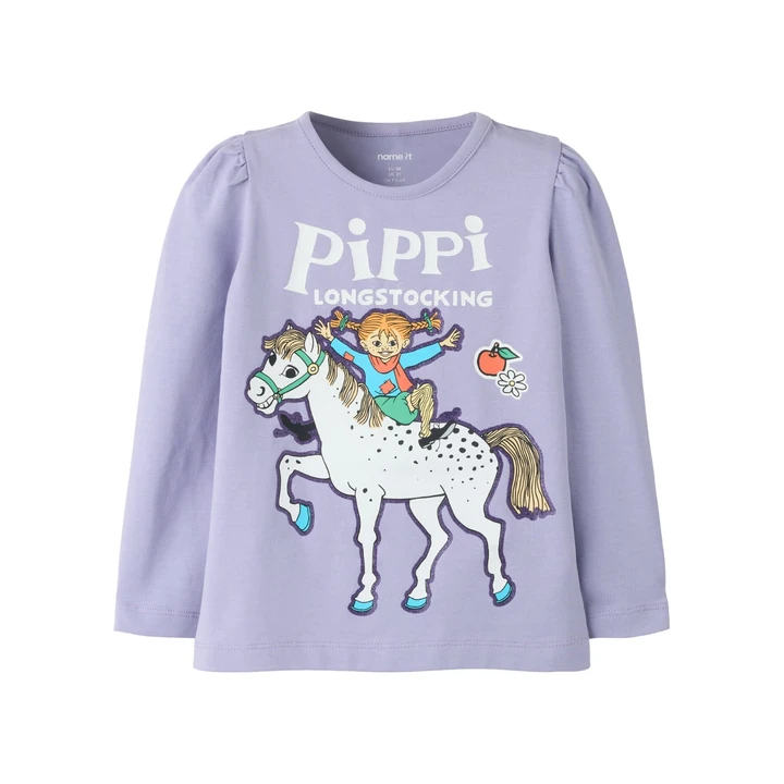 Långärmad tröja Pippi Långstrump och Lilla Gubben - Lila