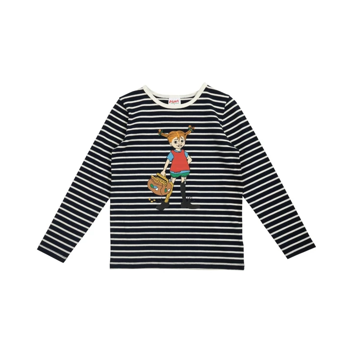 Shirt Pippi Langstrumpf mit Goldkoffer – Dunkelblau