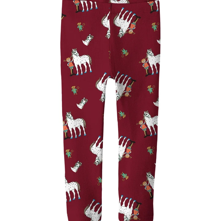 Ribbstickade leggings Pippi Långstrump - Röd