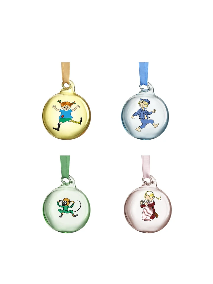 Dekorationskulor i Glas Pippi & Emil - 4-pack