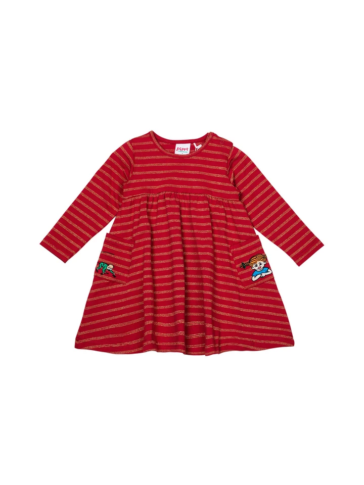 Pippi Longstocking Red Dress with Gold Stripes - Baby