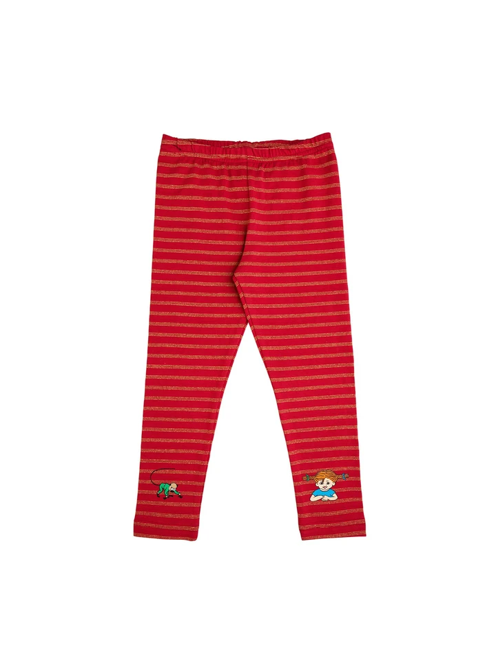 Pippi Långstrump Röda Leggings med Guldränder