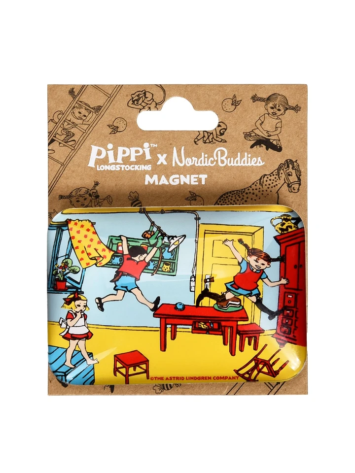 XL Glass Magnet Pippi Playing with Tommy and Annika Motif