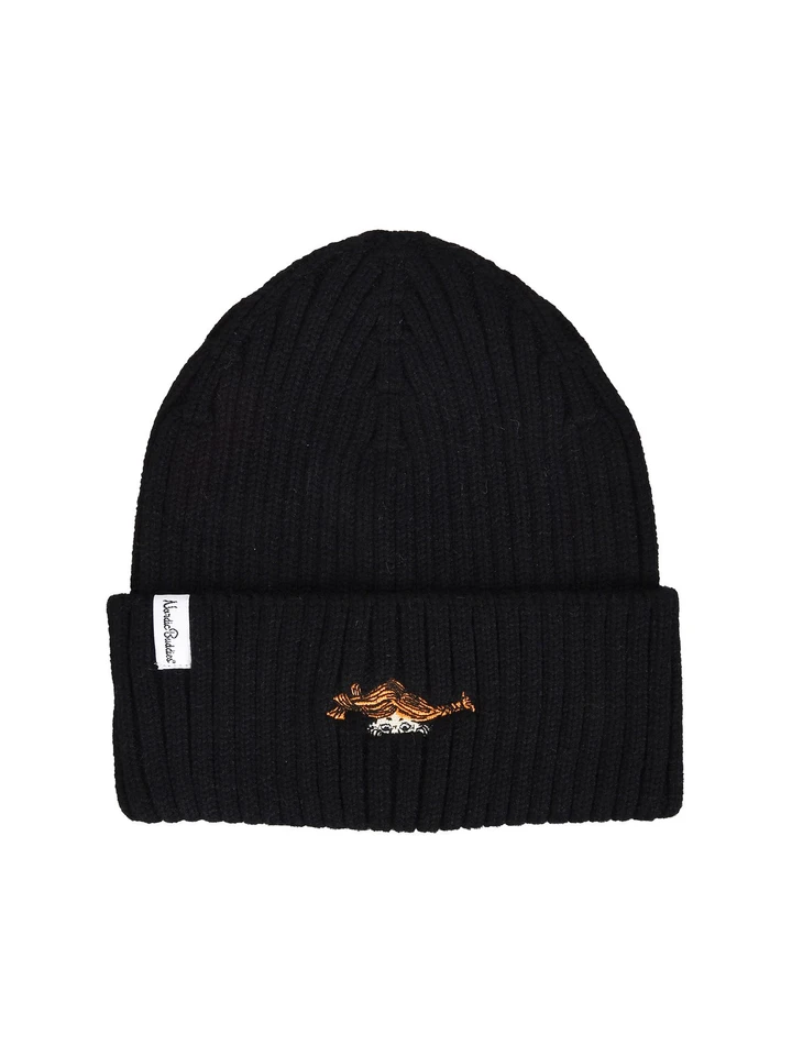 Beanie Pippi Peekaboo Embroidered Motif Adults - Black