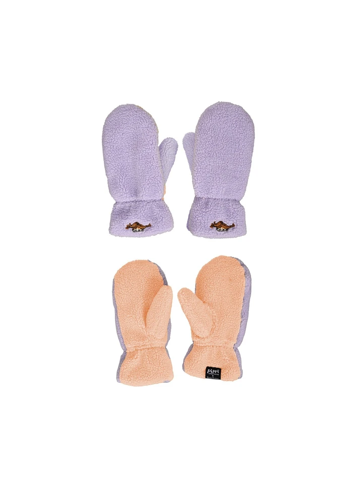 Thumb Mittens Embroidered Pippi Motif Adults - Purple/Apricot