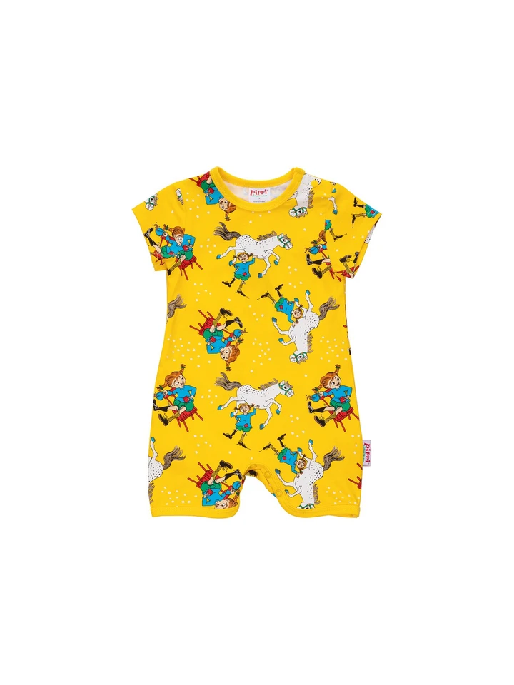 Pippi Longstocking and Her Horse Short-Sleeved Playsuit - Yellow