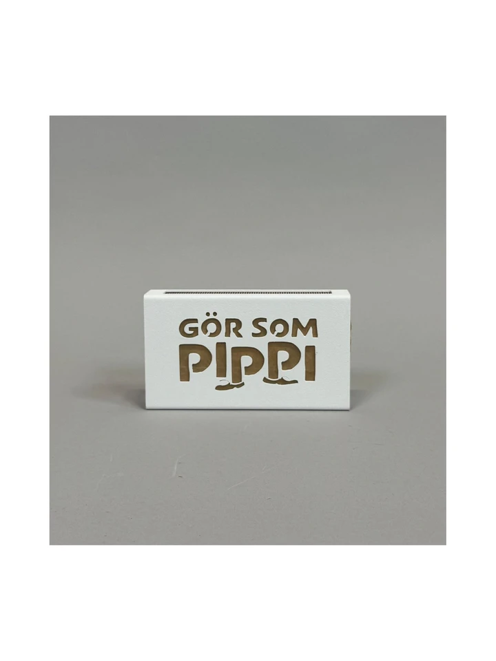 Pippi Longstocking matchbox holder with text - white
