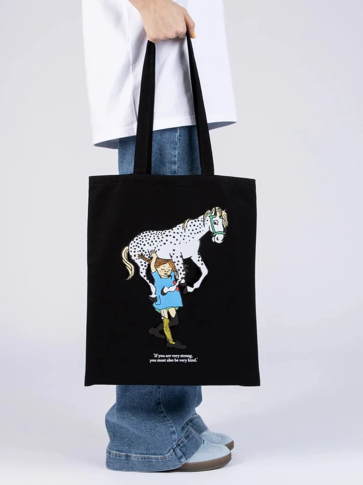 Totebag Pippi Longstocking lifting horse- black