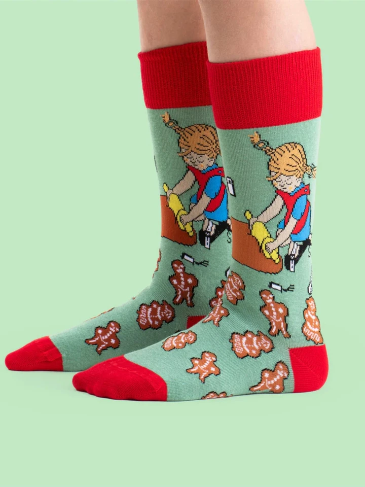 Strumpor Pippi Långstrump bakar Pepparkakor - Grön