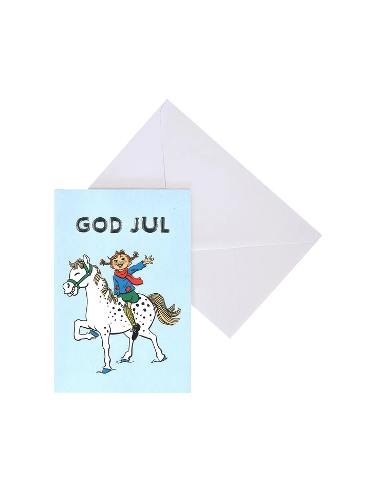 Christmas card Pippi Longstocking - light blue
