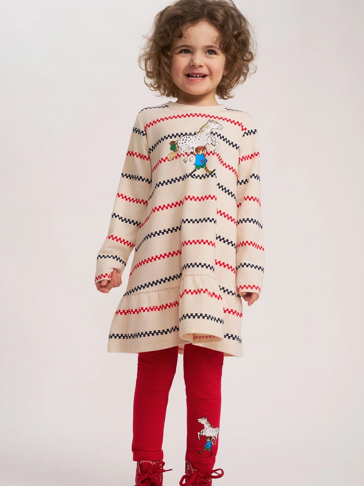 Rutrandig klänning Pippi Långstrump - Vit