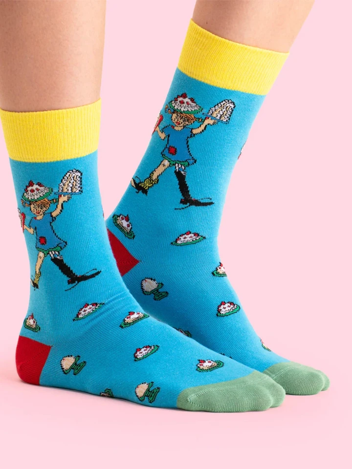 Strumpor Pippi Långstrump och tårtor, vuxen - Blå