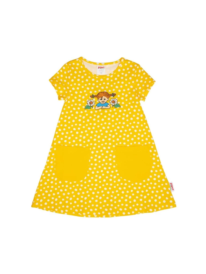 Prickig klänning med fickor Pippi Långstrump - Gul