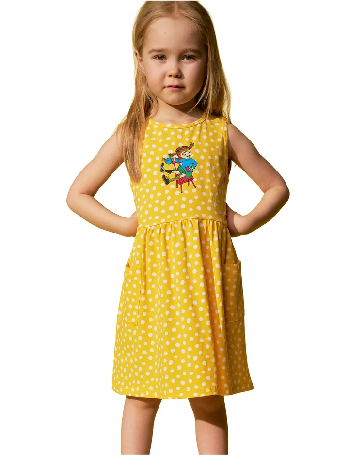 Prickig klänning Pippi Långstrump - Gul