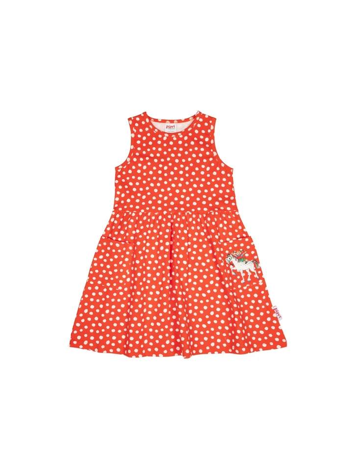 Prickig klänning Pippi Långstrump & Lilla Gubben - Röd