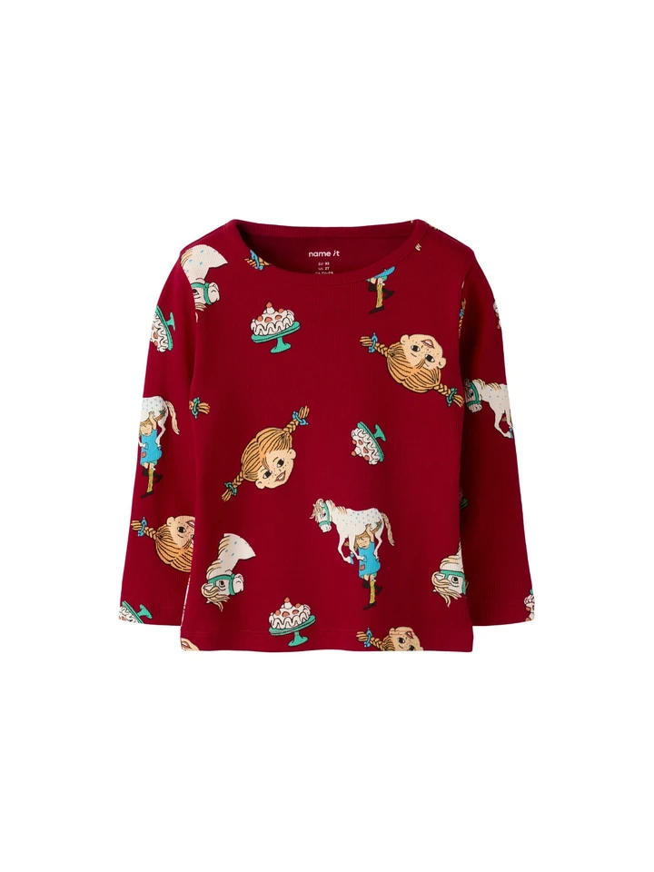 Longsleeved Shirt Pippi Longstocking & Little Old Man - Red