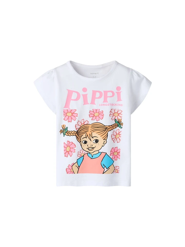T-shirt Pippi Långstrump Blommor - Vit