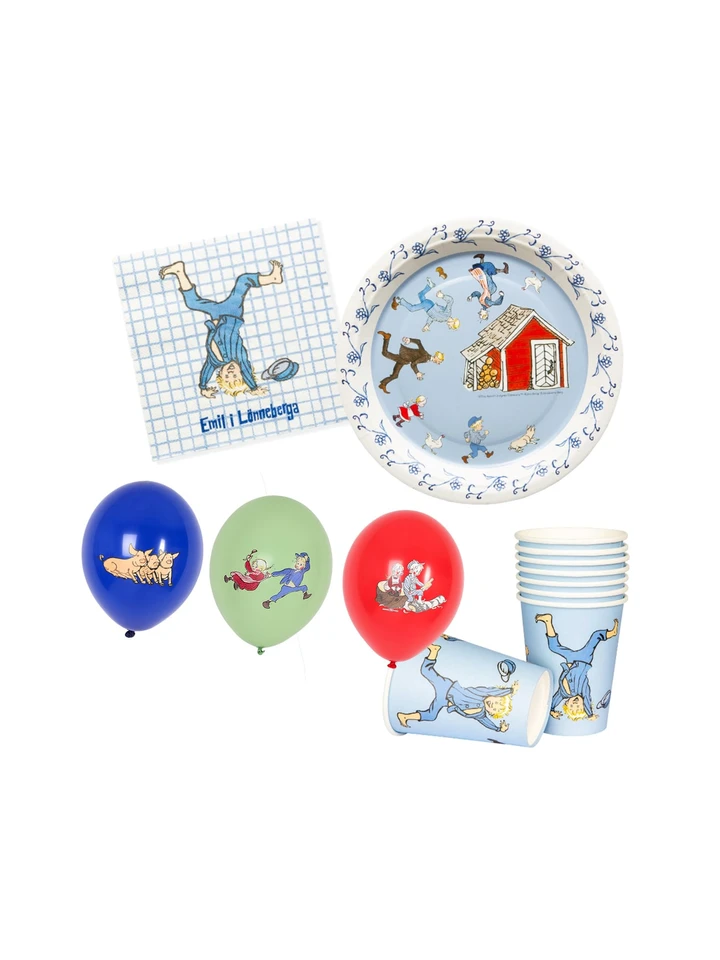Emil in Lönneberga Small Party-kit - Cups, plates, napkins & balloons