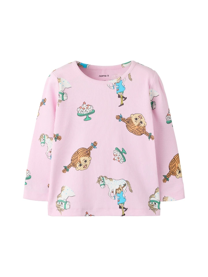 Rippstrick-Shirt Pippi Langstrumpf – Rosa