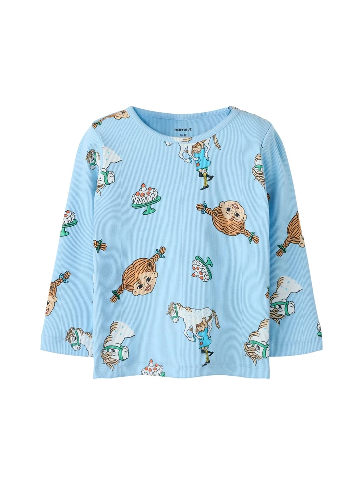 Rippstrick-Shirt Pippi Langstrumpf – Blau