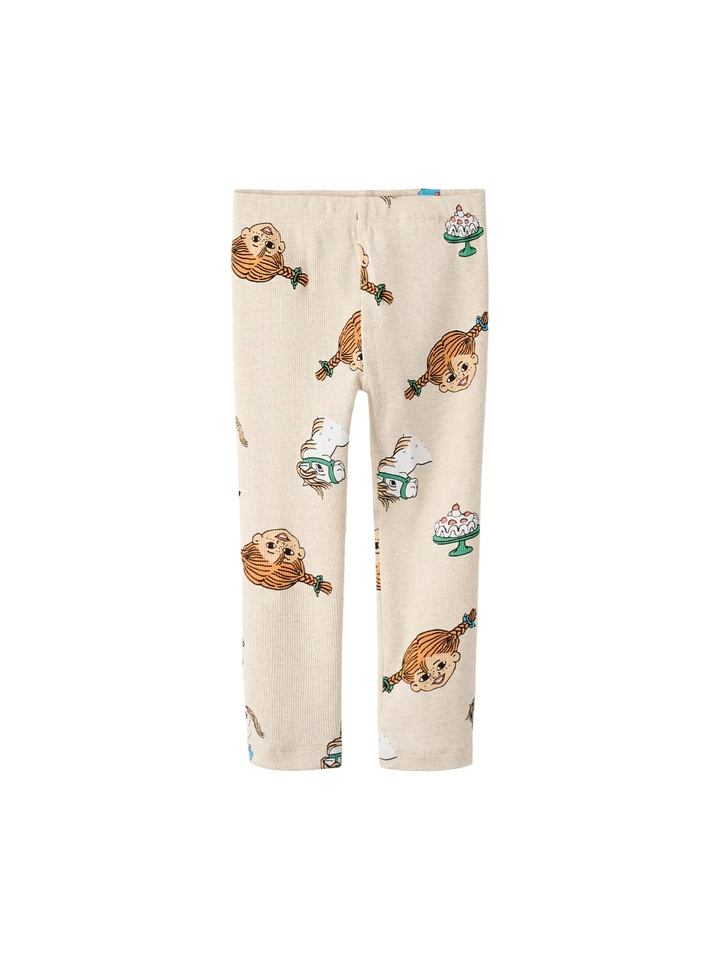 Rippstrick-Leggings Pippi Langstrump – Beige