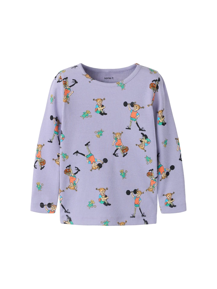 Rippstrick-Shirt Pippi Langstrumpf – Lila