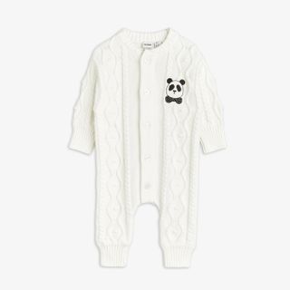 Panda texture knit baby onesie