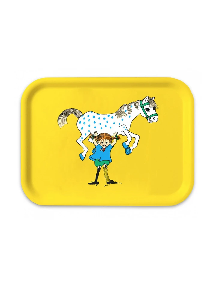 Tablett „Pippi stemmt ihr Pferd“ in Gelb
