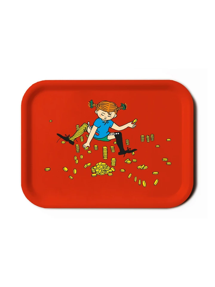 Tablett „Pippi zählt Goldstücke“ in Rot