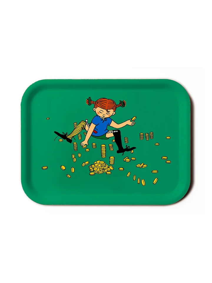Tablett „Pippi zählt Goldstücke“, grün