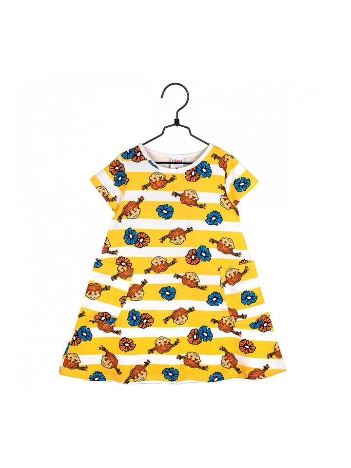 Kleid „Pippi Langstrumpf“, gelb/weiß