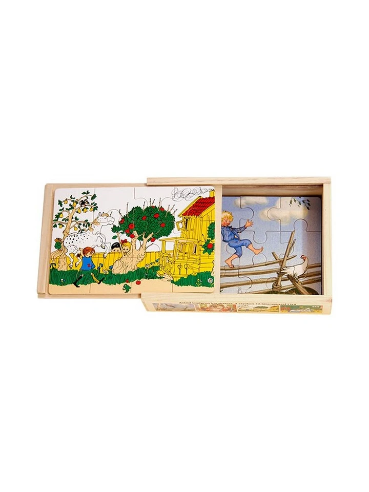 4 wooden puzzles with pictures from Astrid Lindgren's books